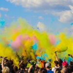 people, nature, crowd, audience, party, colors, smoke, bombs, concert, event, sky, clouds, friends